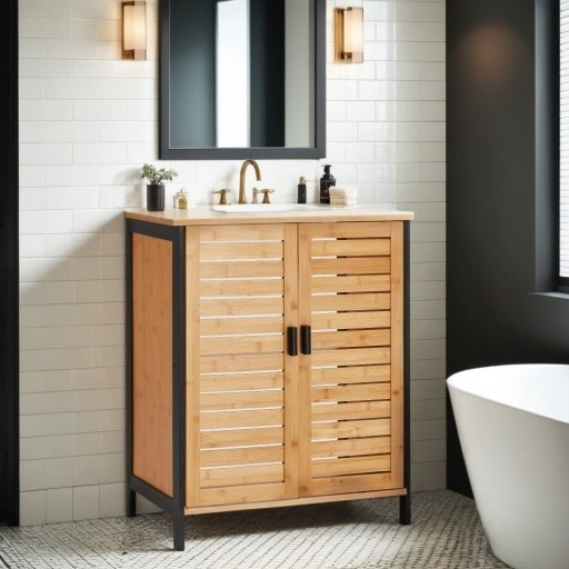 Danrelax 24″ Bamboo Under-Sink Vanity Cabinet Sliding Door & Adjustable Shelf