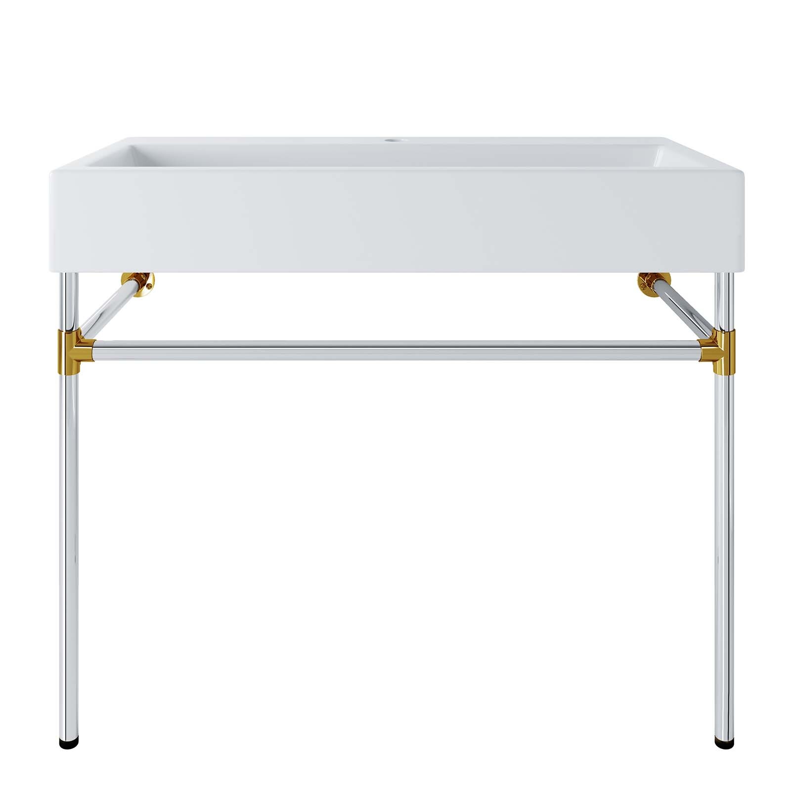 Modway Redeem 40″ Wall-Mount Silver Stainless Steel Bathroom Vanity