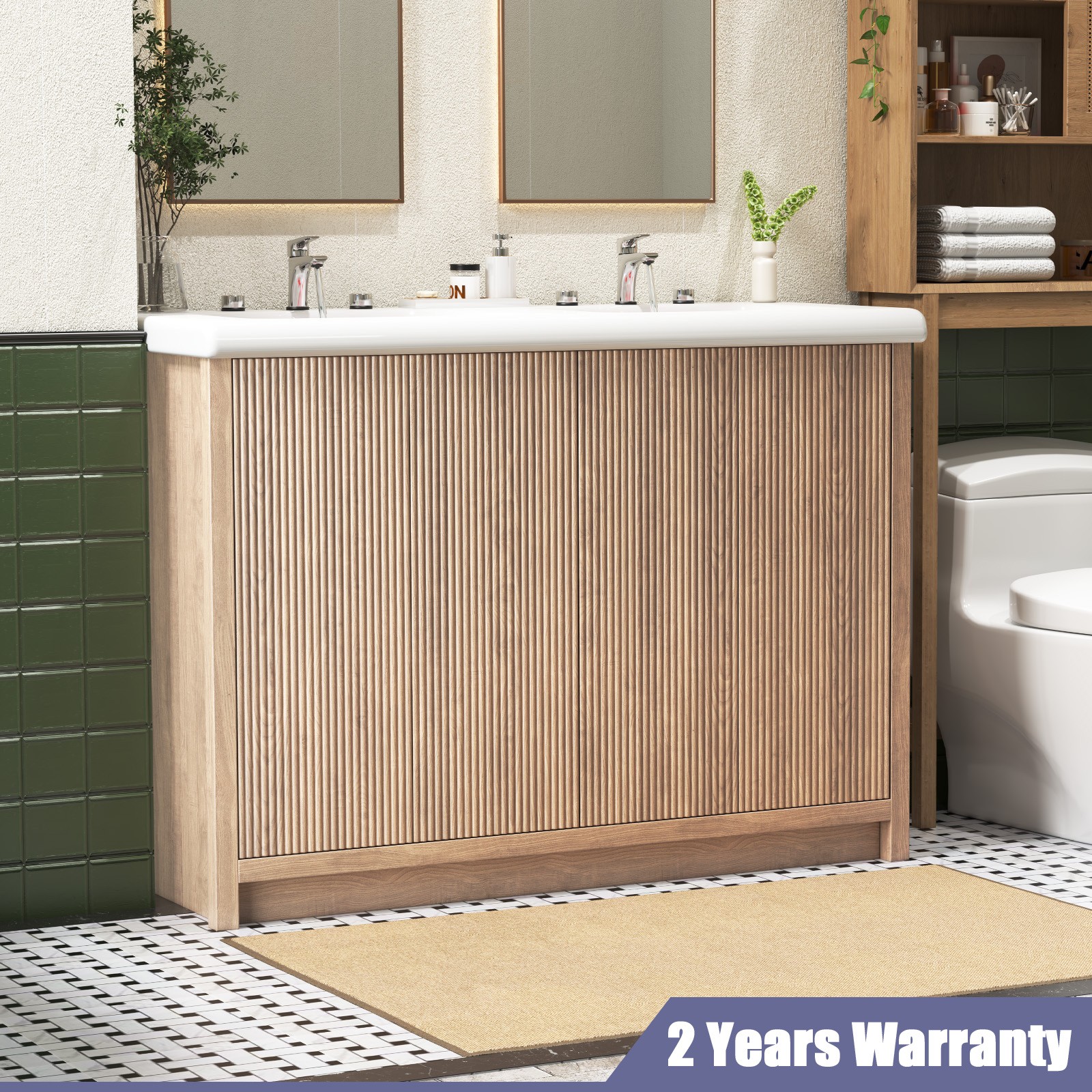 47″ Large Bathroom Vanity Double Ceramic Sink Freestanding Cabinet Storage