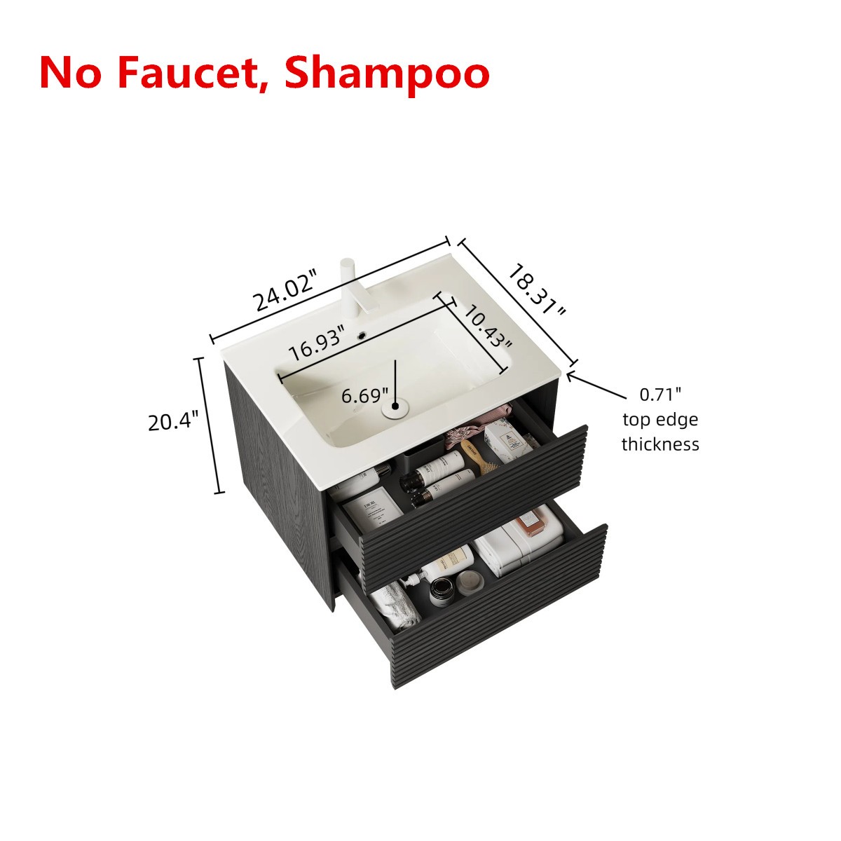 24″ 30″ 36″ Wall Mounted Bathroom Vanity w/Ceramic Sink,2 Drawer Floating Vanity