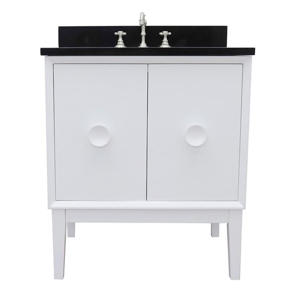 Stora 31″ Solid Wood Single Oval Sink Vanity with Black Galaxy Top in White