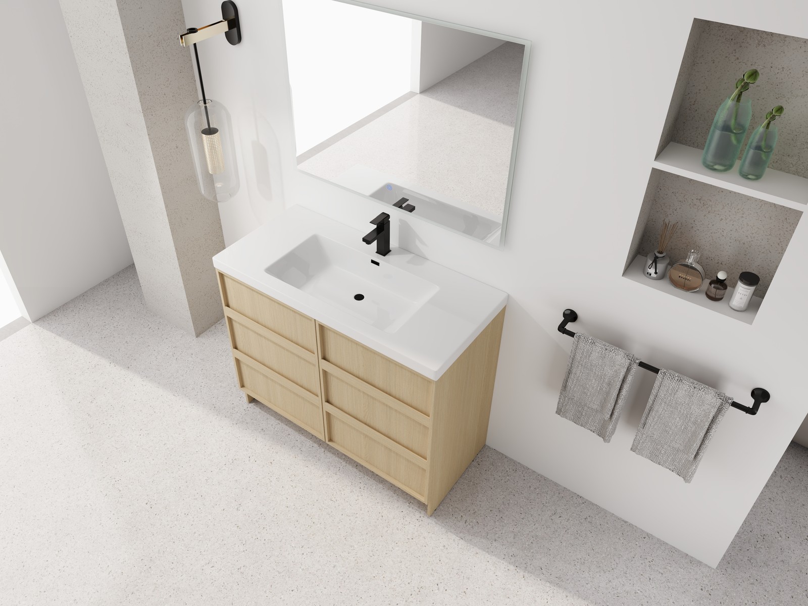 42 Inch Plywood Freestanding Bathroom Vanity Cabinet 2 Doors With Resin Sink Oak