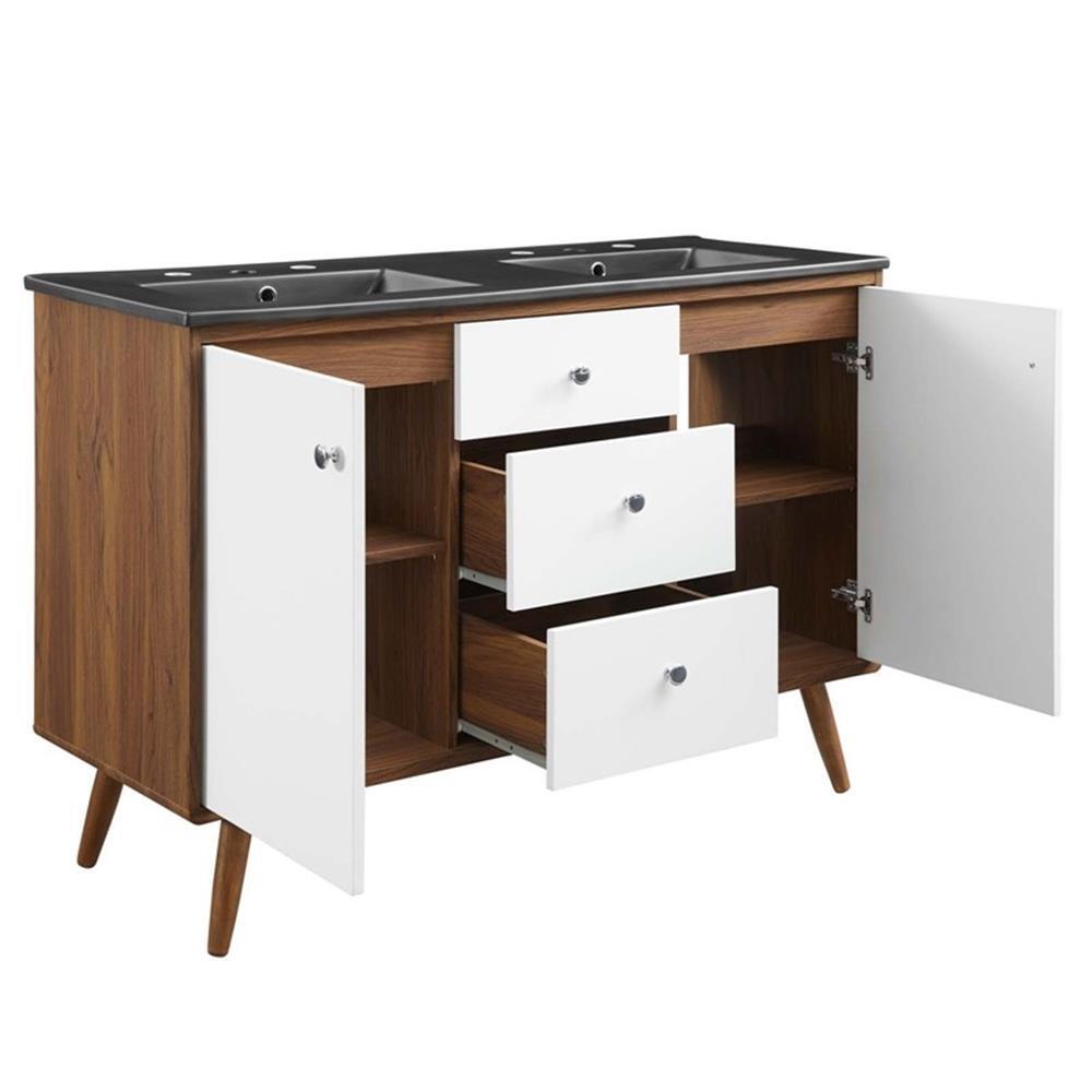 Modway Transmit 47.5″ Modern Wood Double Sink Bathroom Vanity in Walnut/White