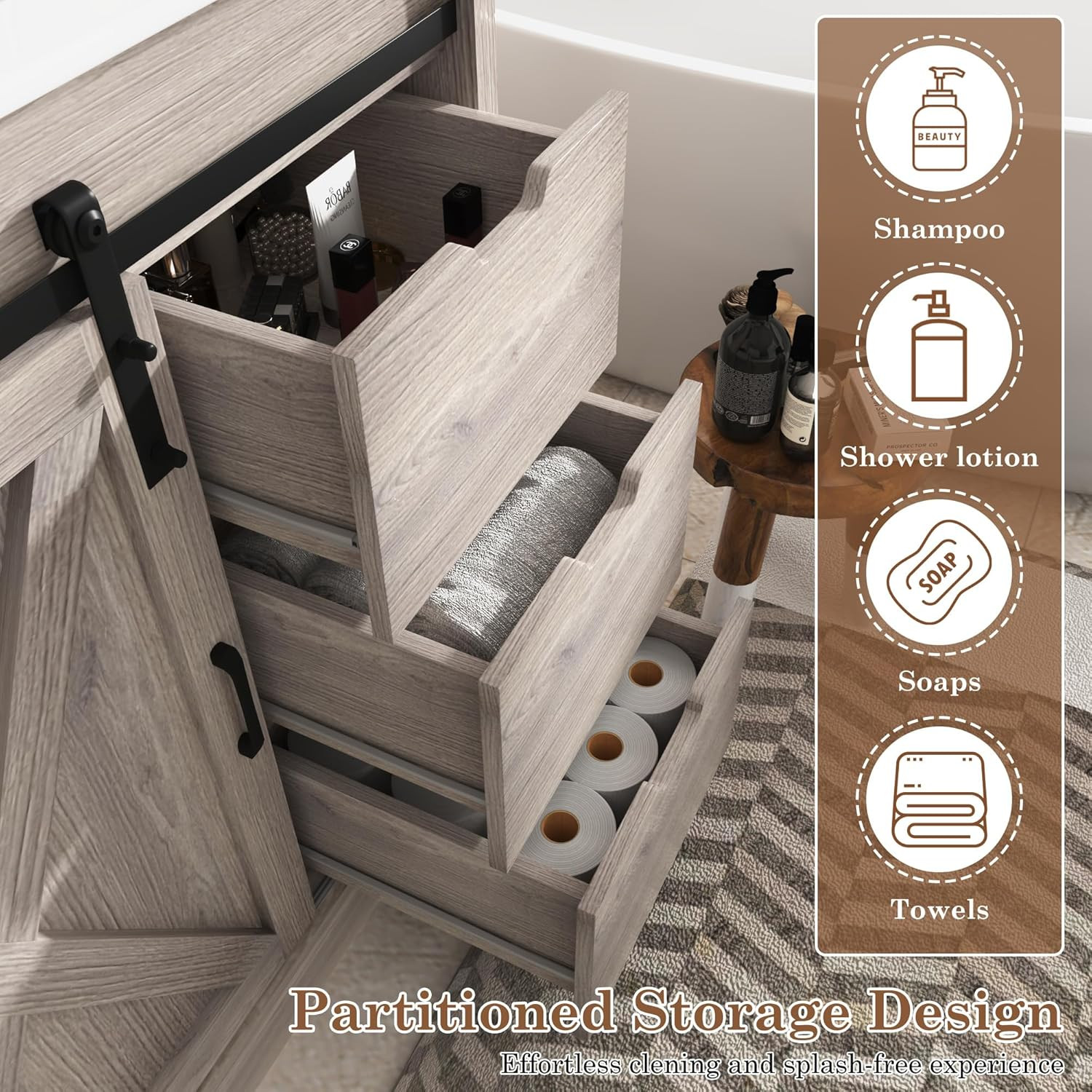 36 Inch Bathroom Vanity with Sink & Faucet & Mirror, Farmhouse Bathroom Vanity C