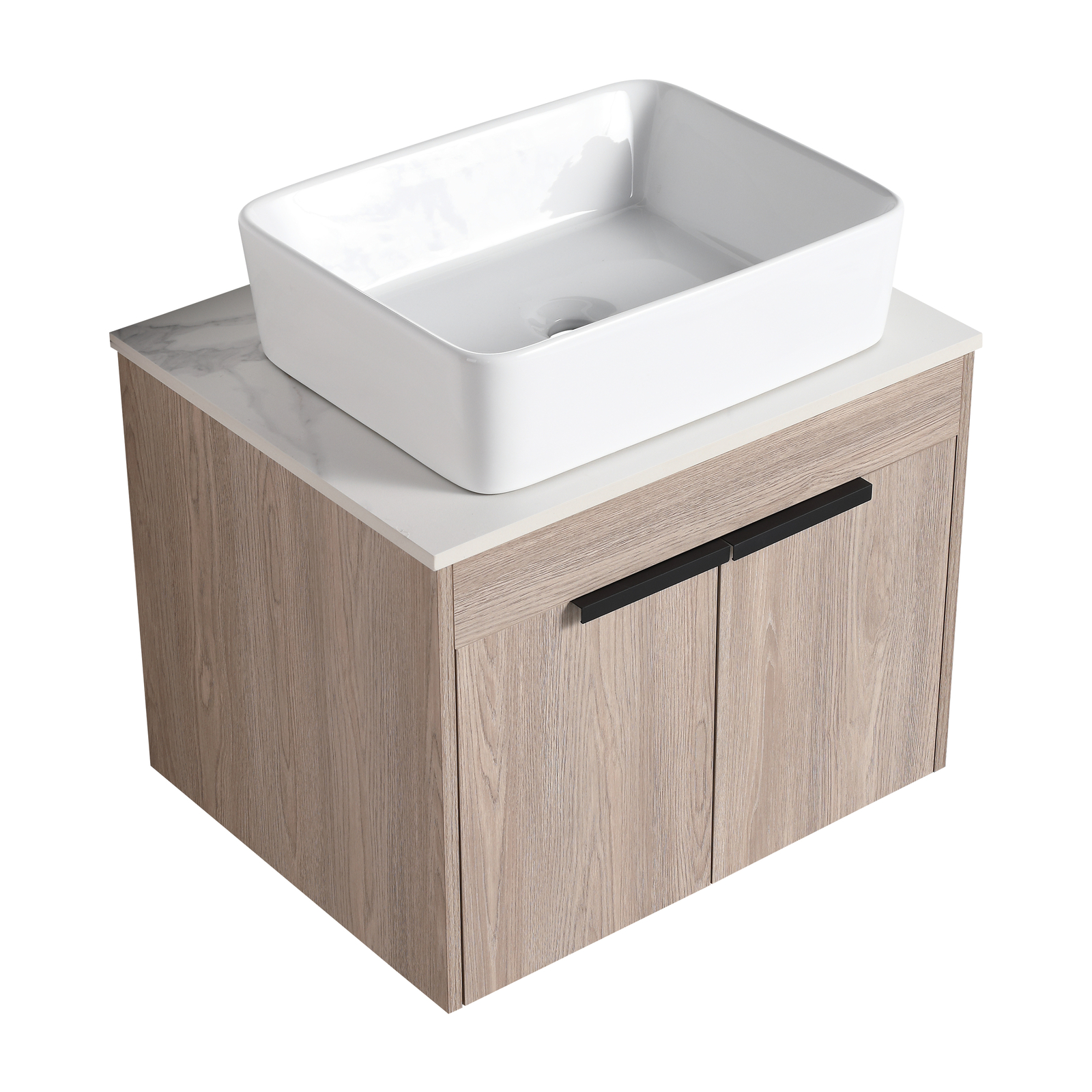 24″Modern Wood Floating Wall Mounted Bathroom Vanity +Ceramic Rectangular Basin