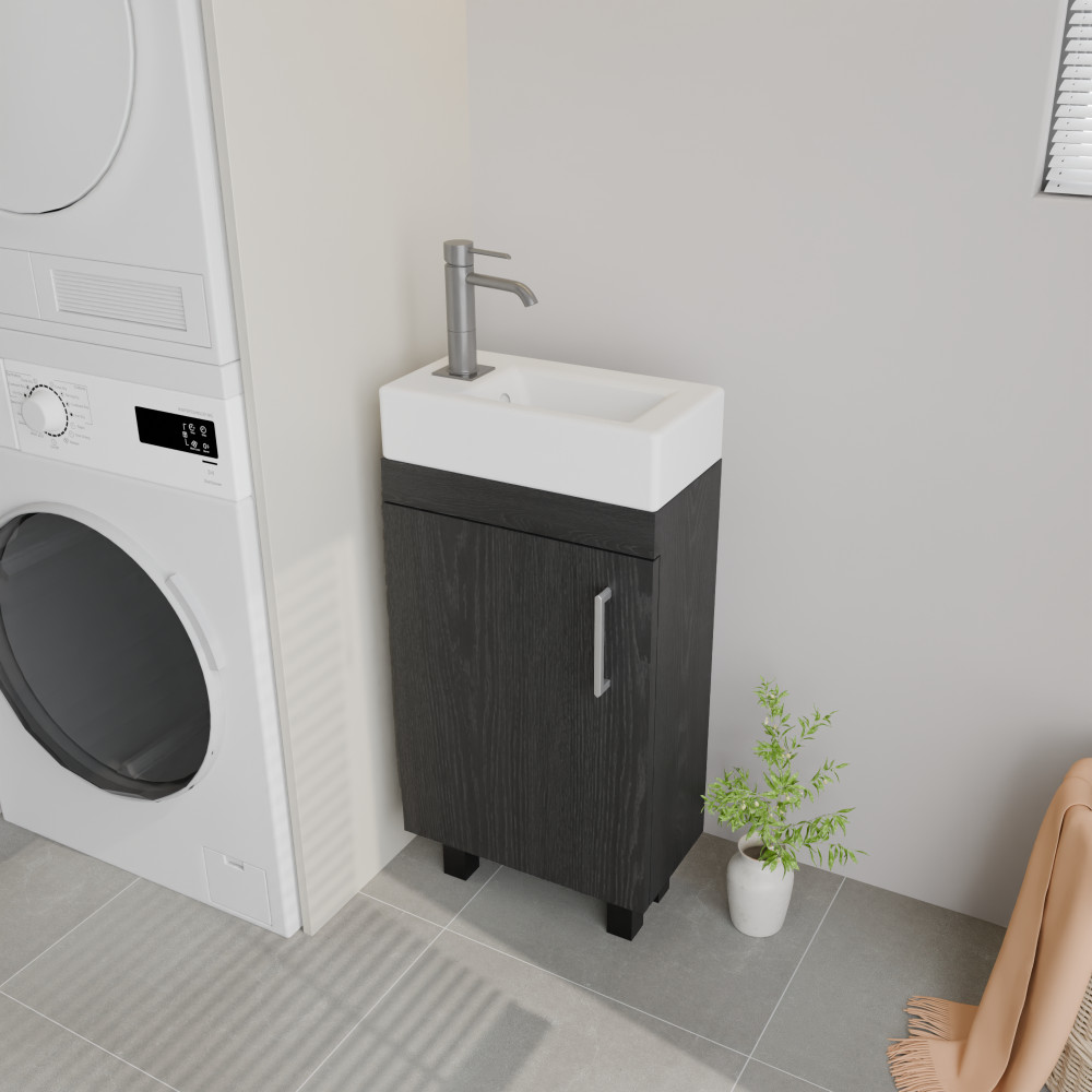 16″ Freestanding Bathroom Vanity with Sink for Small Spaces, Soft-Close