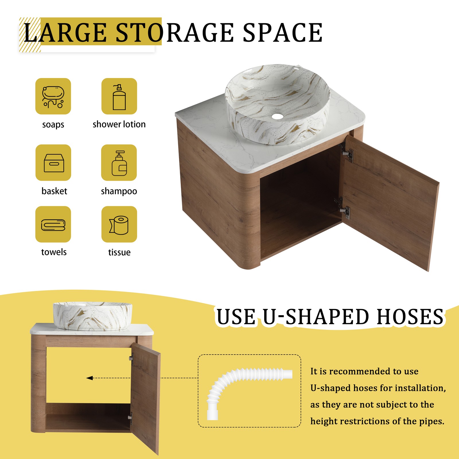 24 in Plywood Wall-Mounted Bathroom Vanity With Ceramic Vessel Sink Counter Top