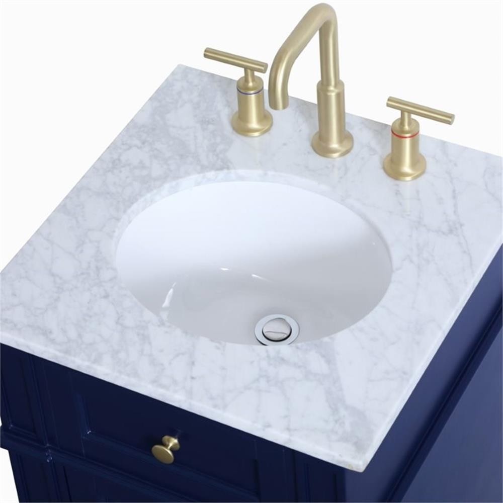 Pemberly Row Modern 18″ Single Marble Top Bathroom Vanity in Blue