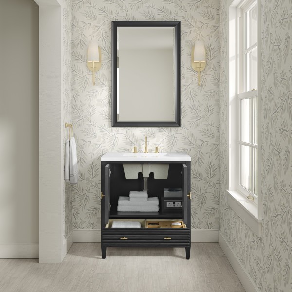 30″ James Martin Myrrin 485-V30-CBO-3WZ Vanity Cabinet White Zeus Silestone Top
