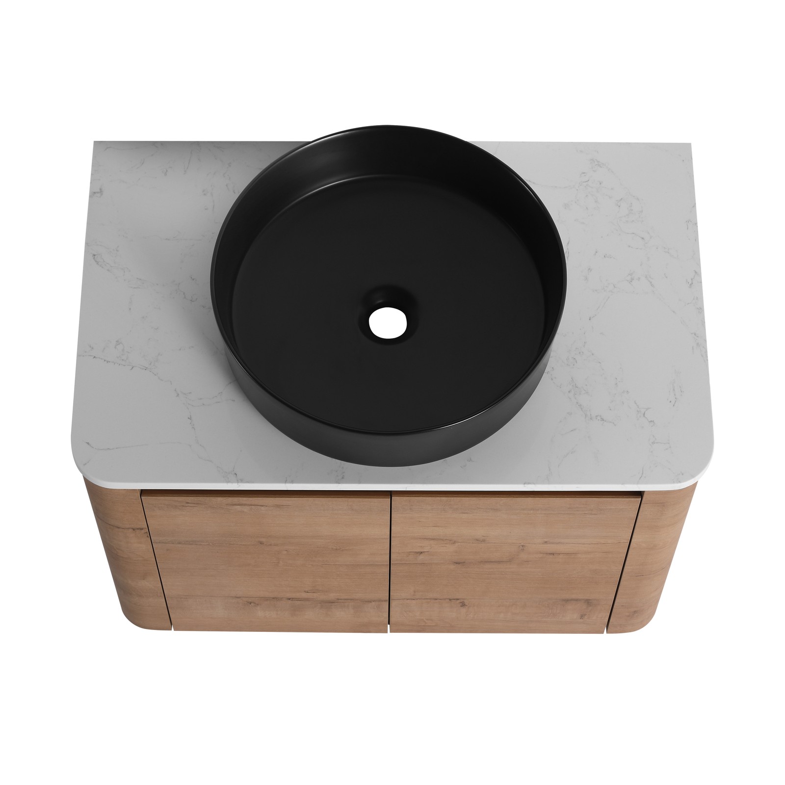 72” Wall-Mounted Bathroom Vanity Double Ceramic Black Vessel Sink 4 Doors Wood