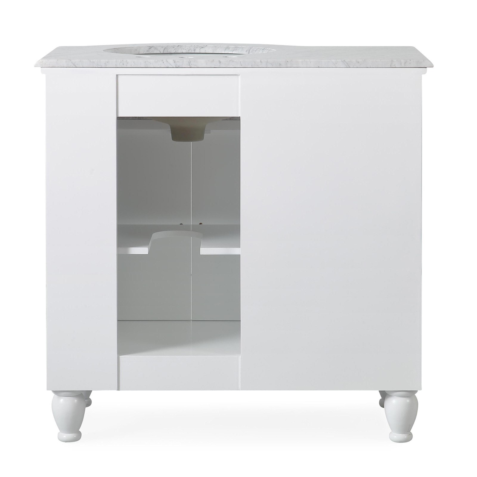 36″ White Bathroom Vanity Single Right Hand Sink Cabinet Marble Top