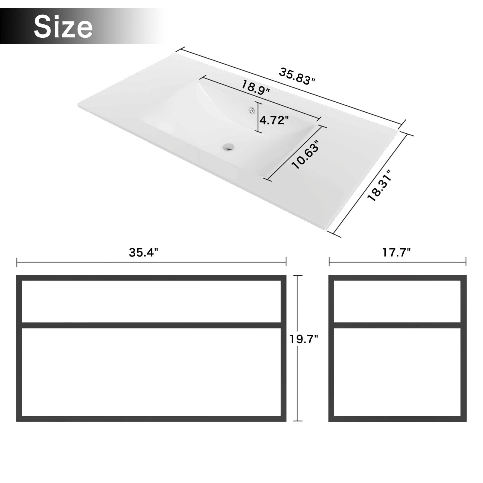 wonline 36 inch Console Bathroom Sink, White Ceramic Vanity Basin with Faucet…
