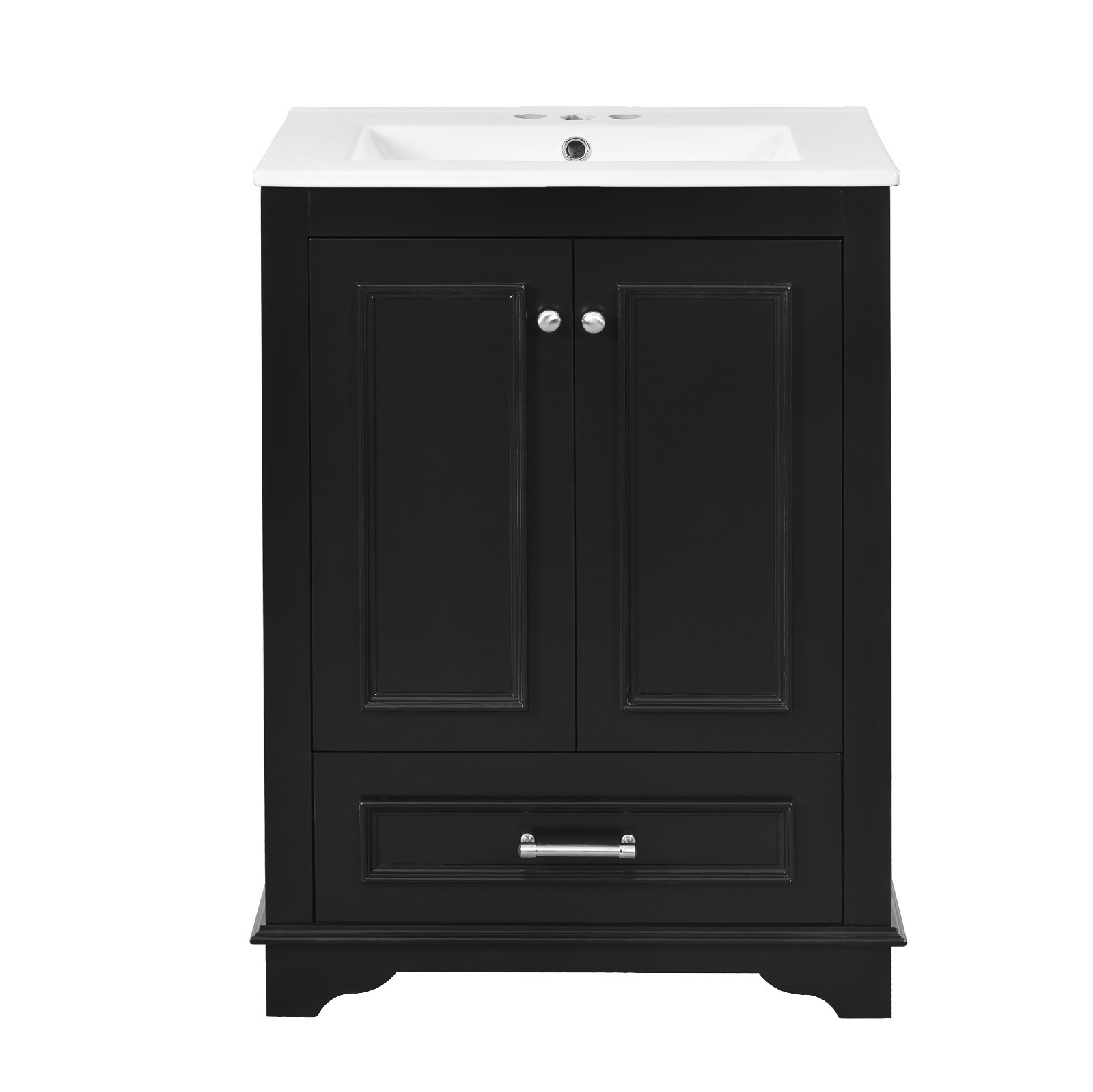 24″ Bathroom Vanity With Ceramic Sink Storage Cabinet Drawer Soft-Closing Doors