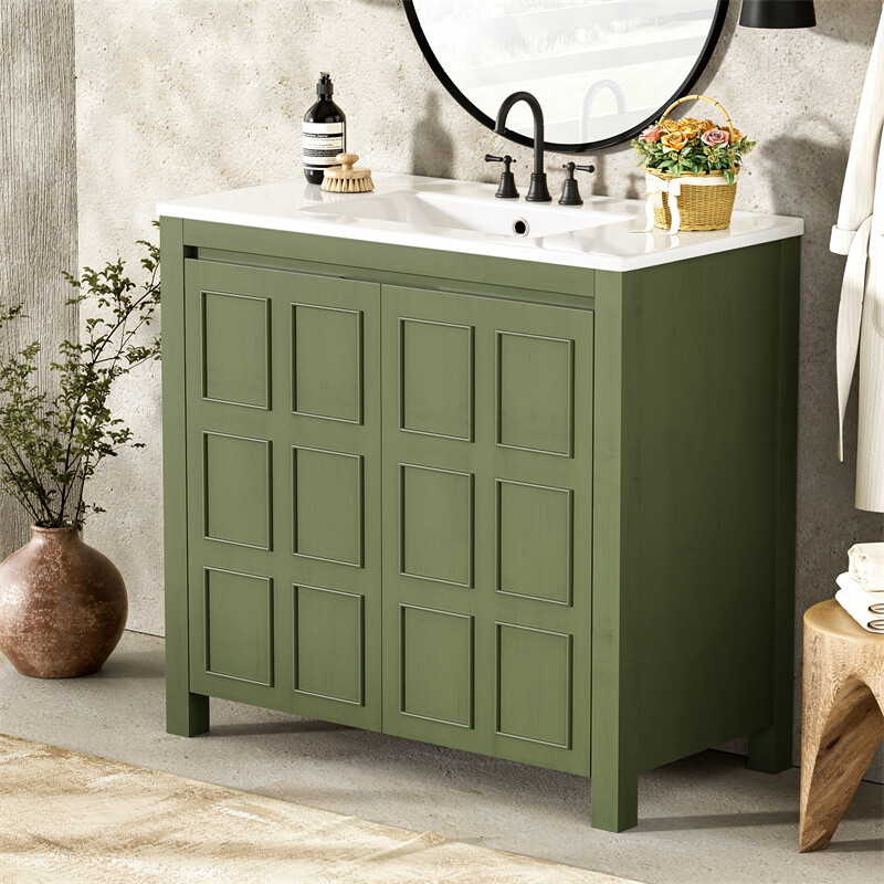 36″ Retro Wood Bathroom Vanity Cabinet with Sink Combo Set and Soft Closing Door