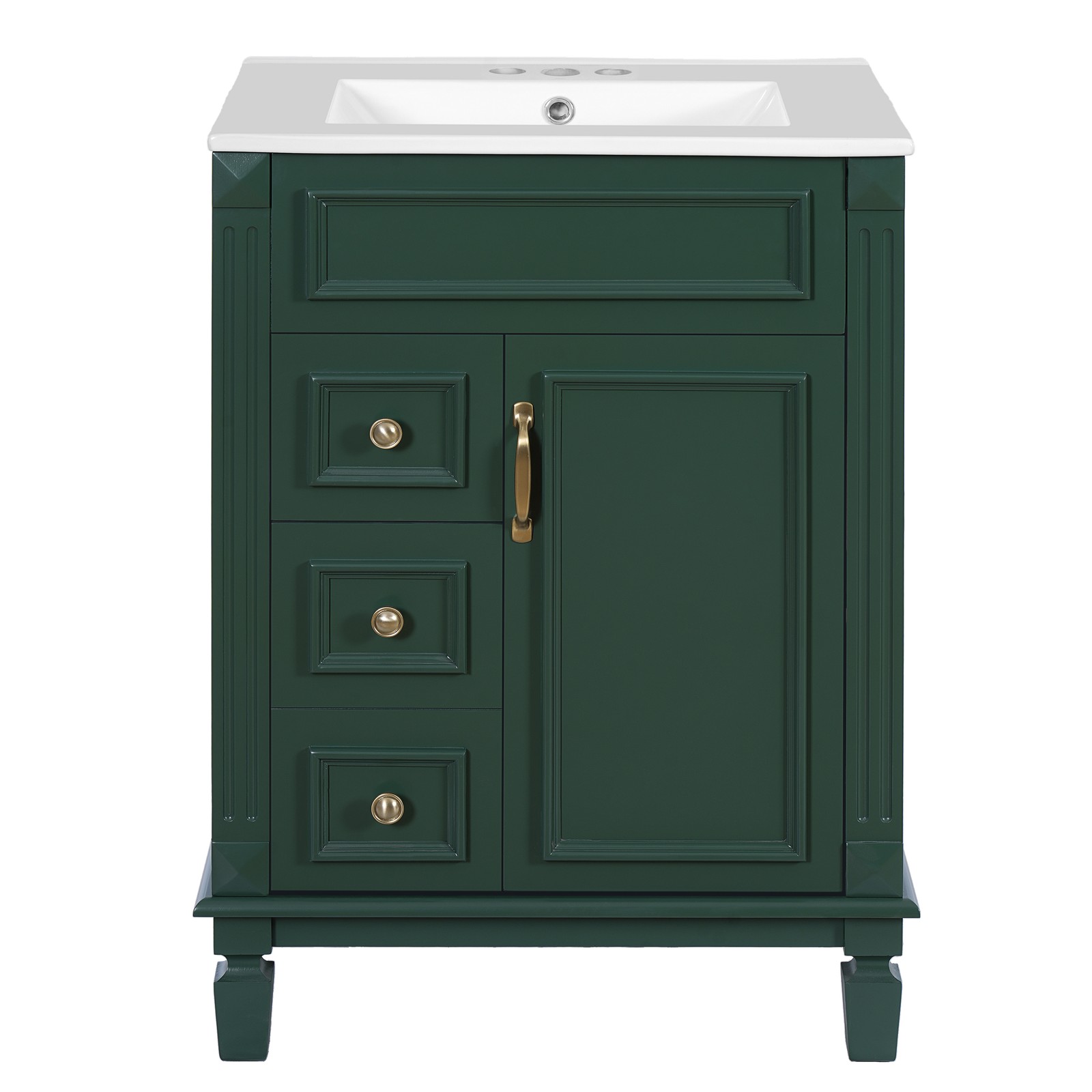 24″ Bathroom Vanity with Ceramic Sink, 2 Drawers, Adjustable Shelf