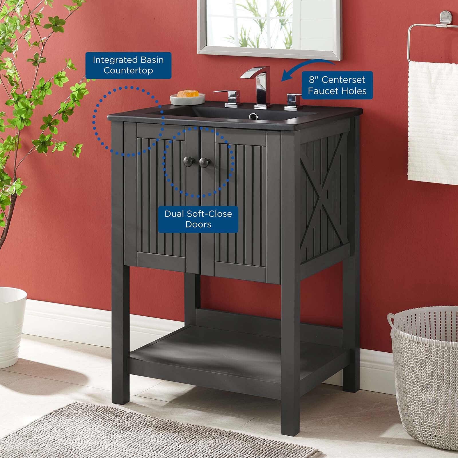 Modway Steam 24″ Bathroom Vanity With Sink in Gray Black
