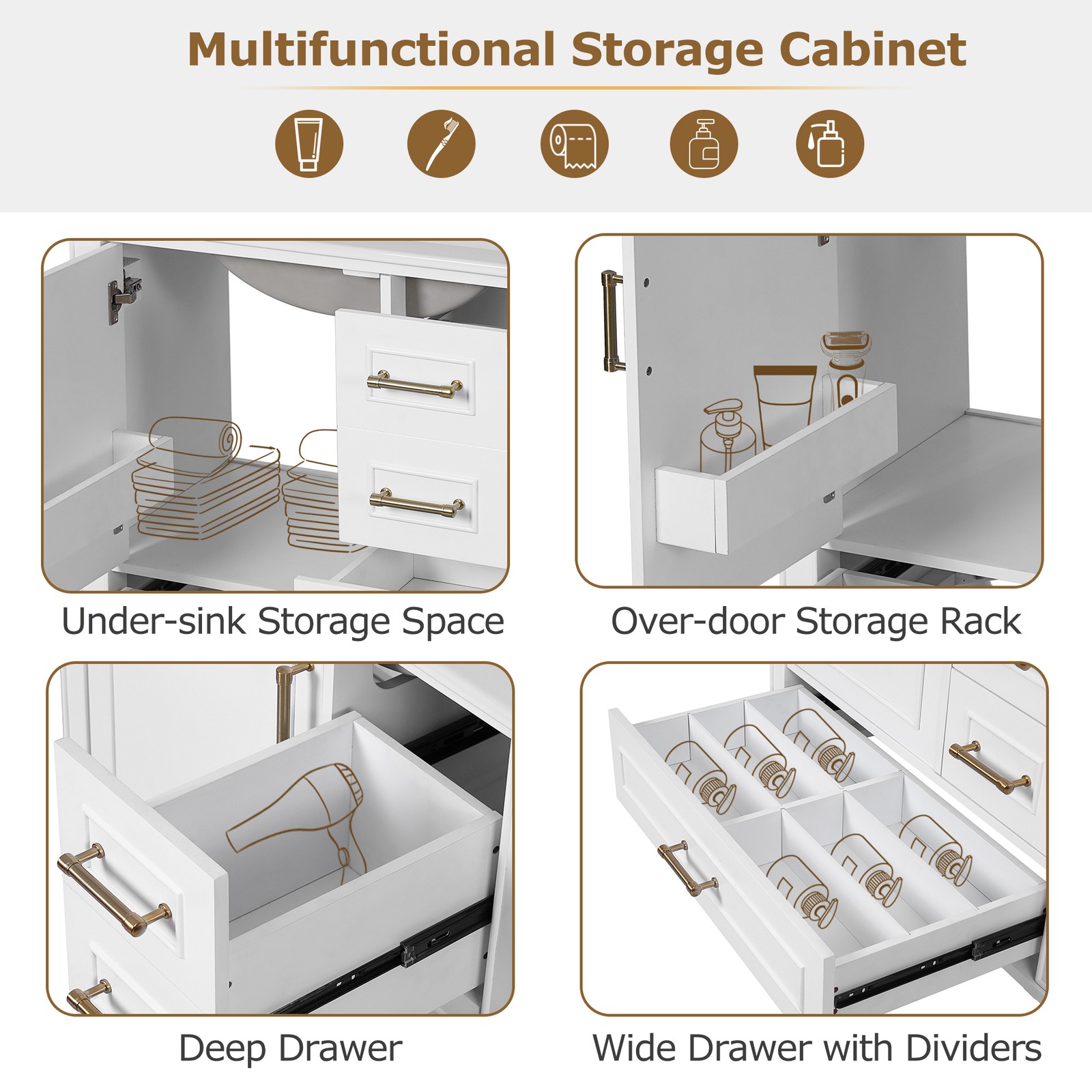 30″ Bathroom Vanity Set Floor Standing Bathroom Storage Cabinet w/Three Drawers