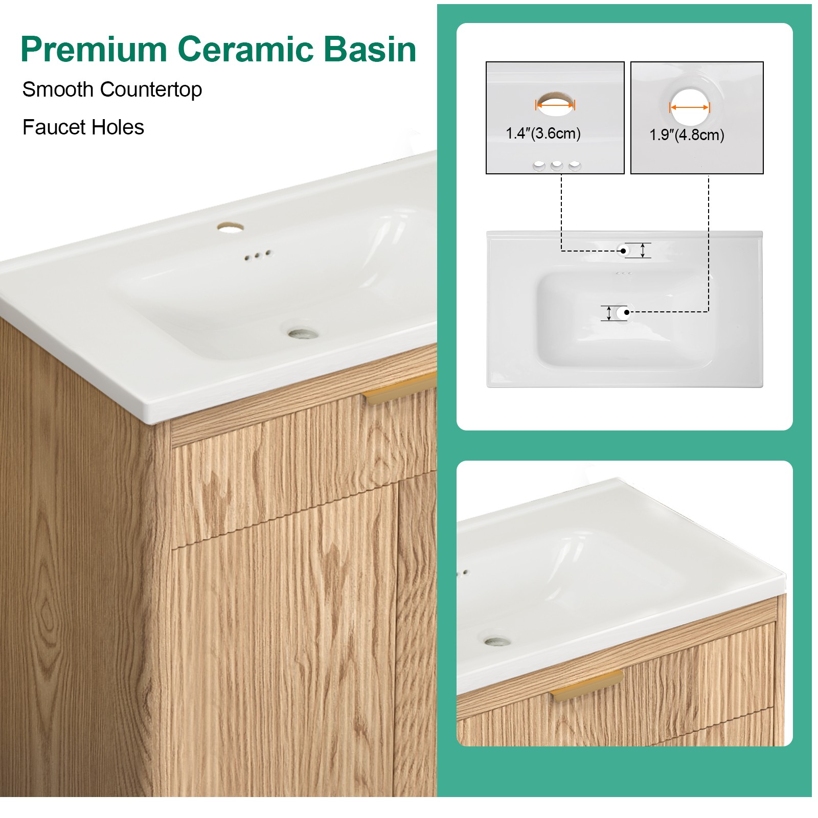 Bathroom Wood Vanity 23.6″ &Ceramic Sink,Freestanding Storage Cabinet Vanity