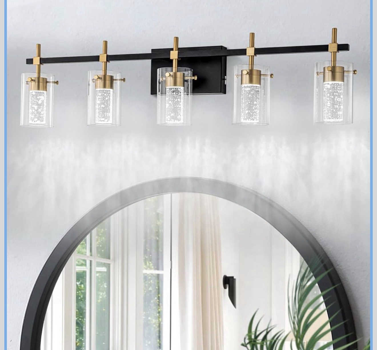 Bathroom Light Fixtures Black and Gold, 5 Light Bathroom Vanity Light, Modern