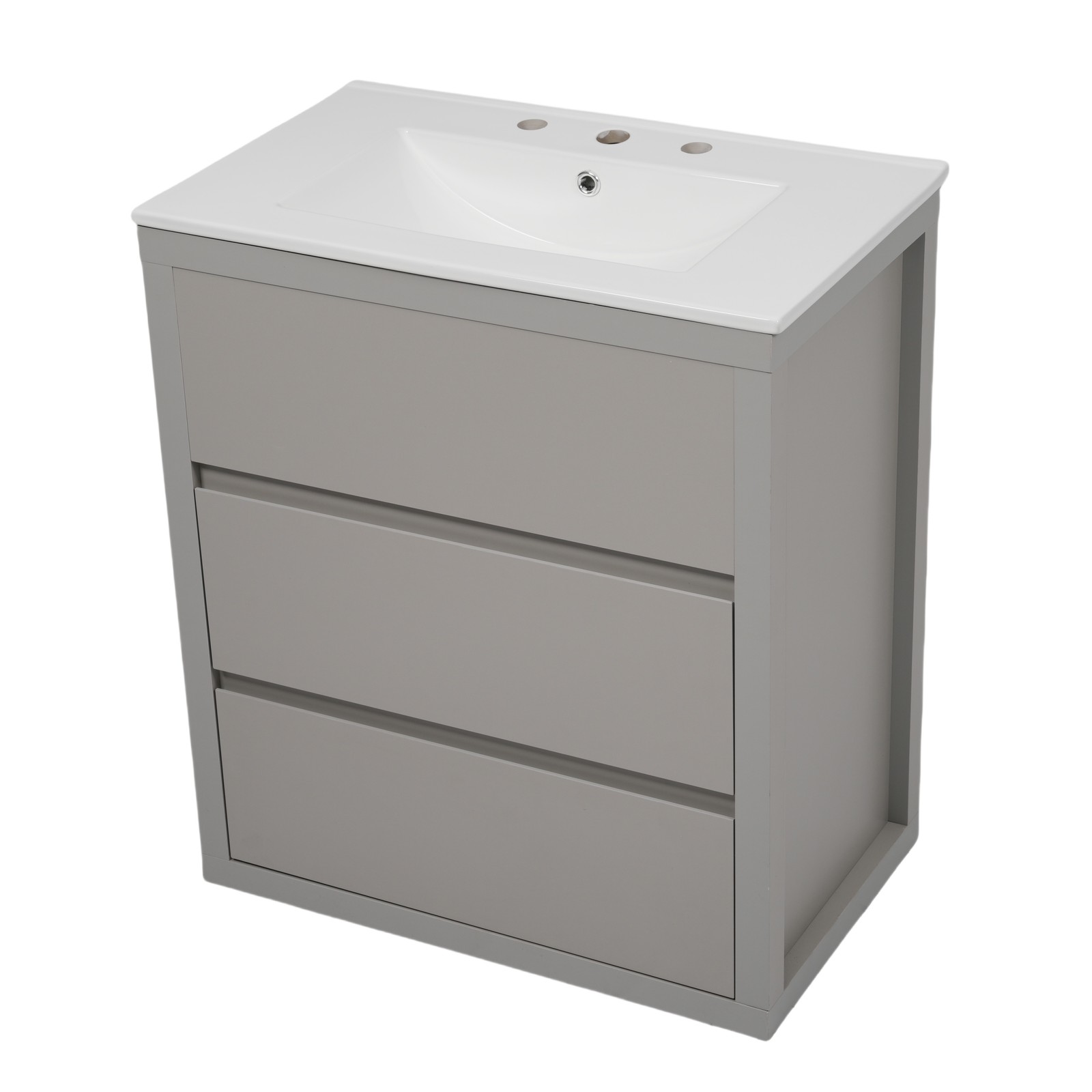 30″ Bathroom Vanity with Ceramic Sink & 2 Drawers, Gray