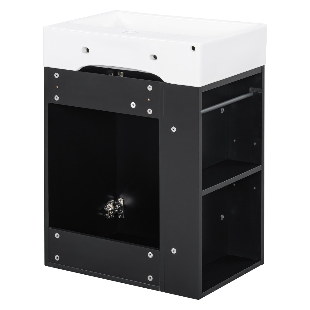 20 Inch Bathroom Vanity with Ceramic Sink, Diamond Pattern Door Design