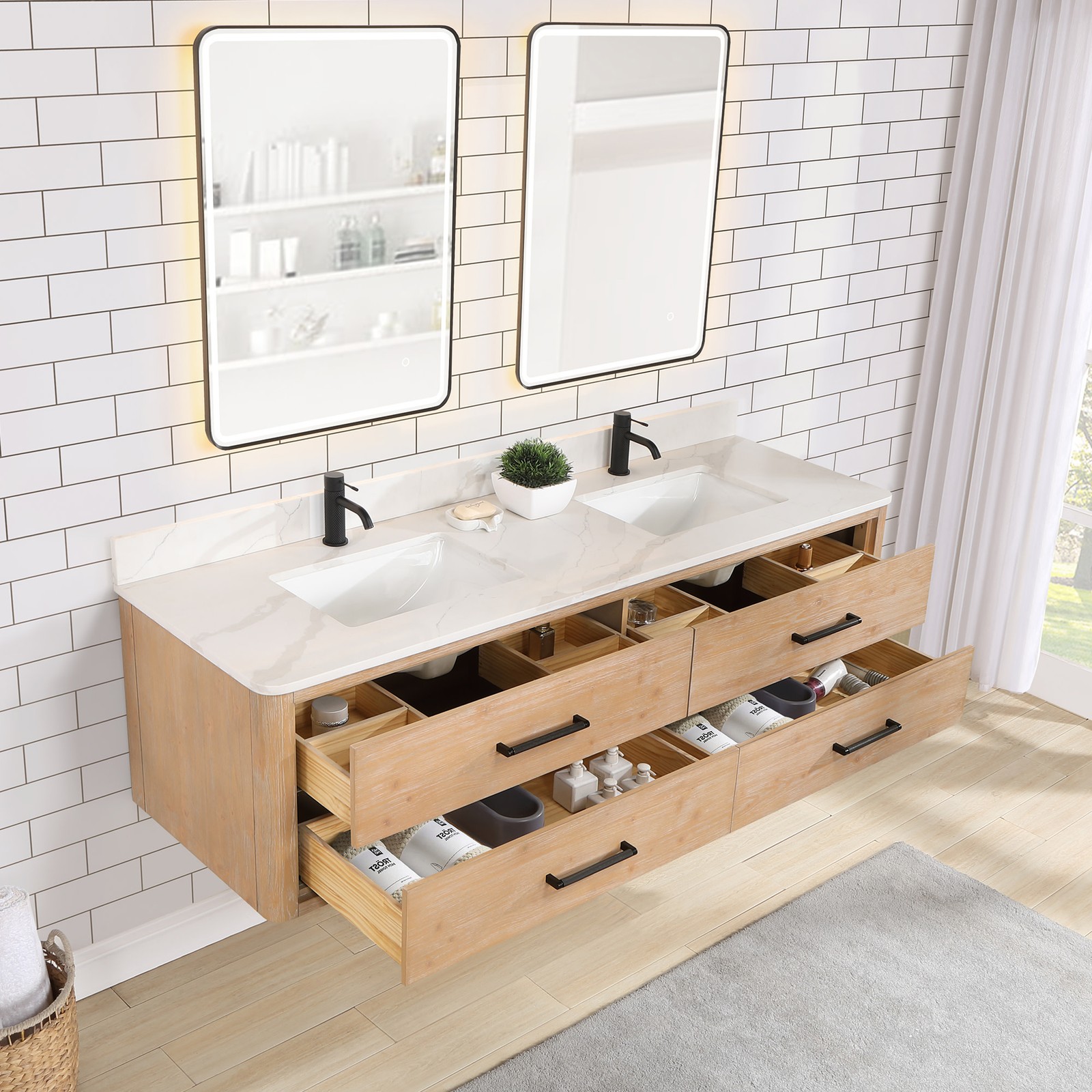 Miseno MV-NM-706672 Cristo 72″ Wall Mounted Double Basin Vanity – Fir Wood Brown