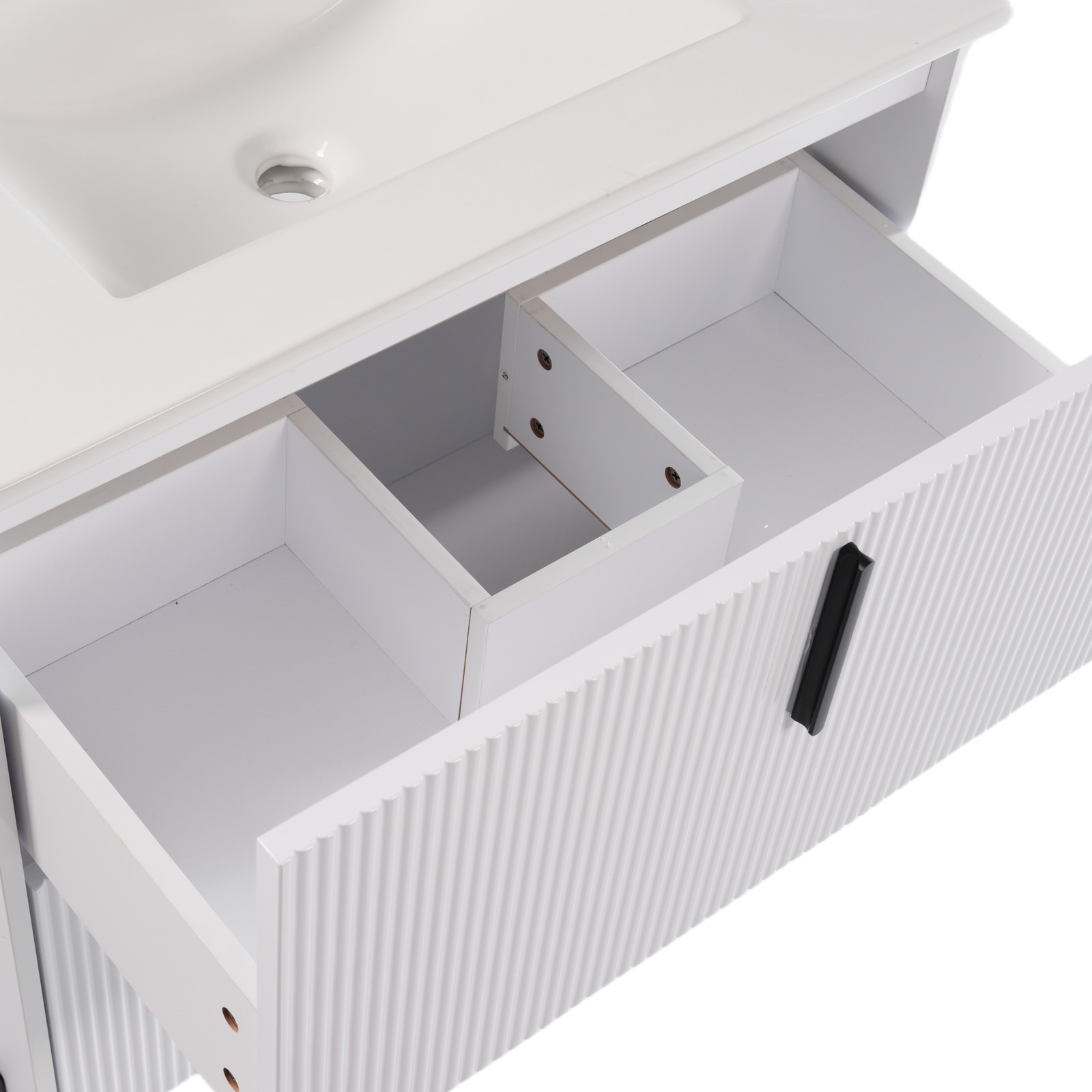 30″ White Bathroom Vanity with Ceramic Sink & Soft Close Drawers