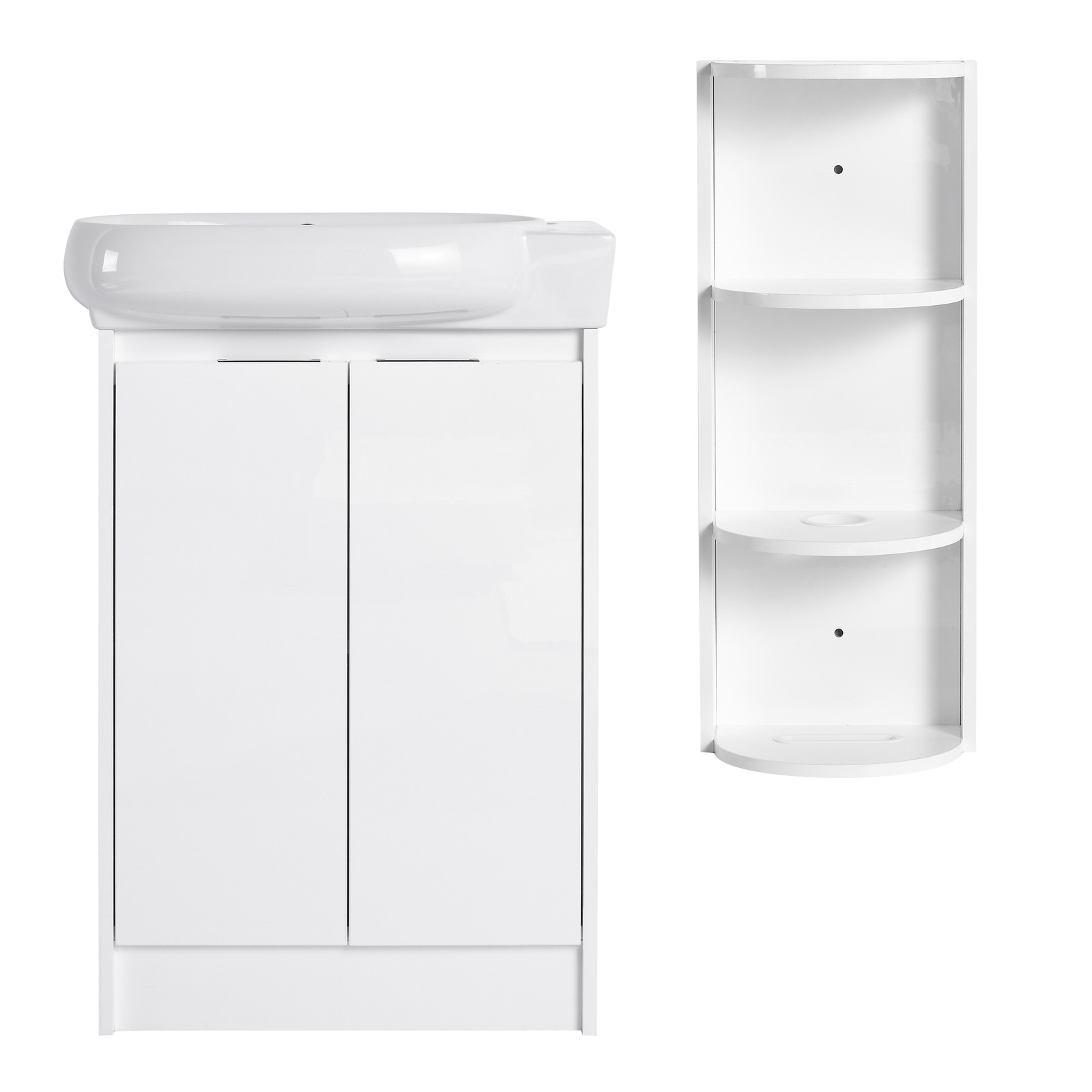 23″ Plywood Freestanding Bathroom Vanity Ceramic Sink Basin +Storage Rack White