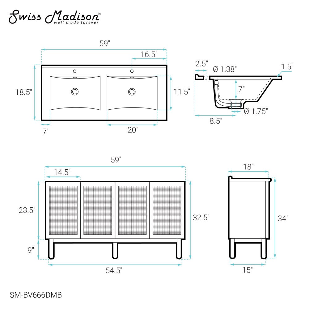 Swiss Madison SM-BV666DMB Classe 60″ – Golden Oak / Matte Black