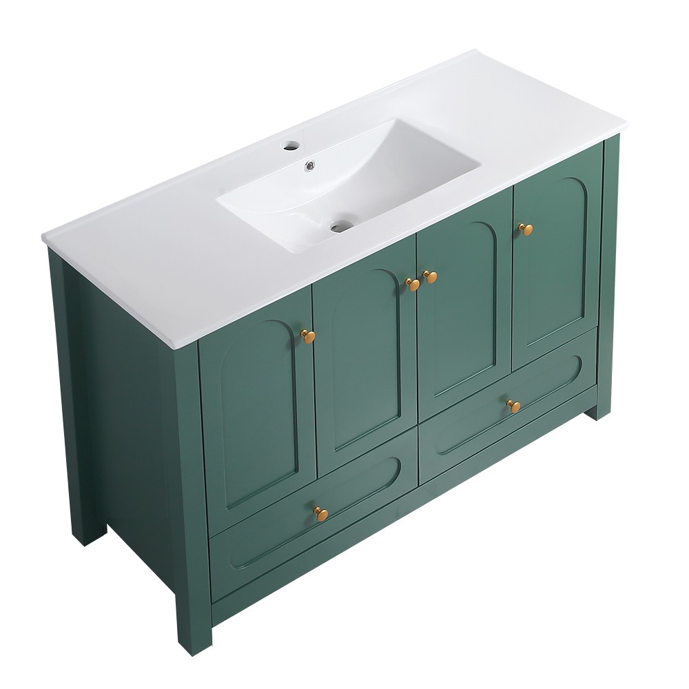 48″ Bathroom Vanity w/ Ceramic Sink – 4 Soft Close Door 2 Drawer Storage Cabinet