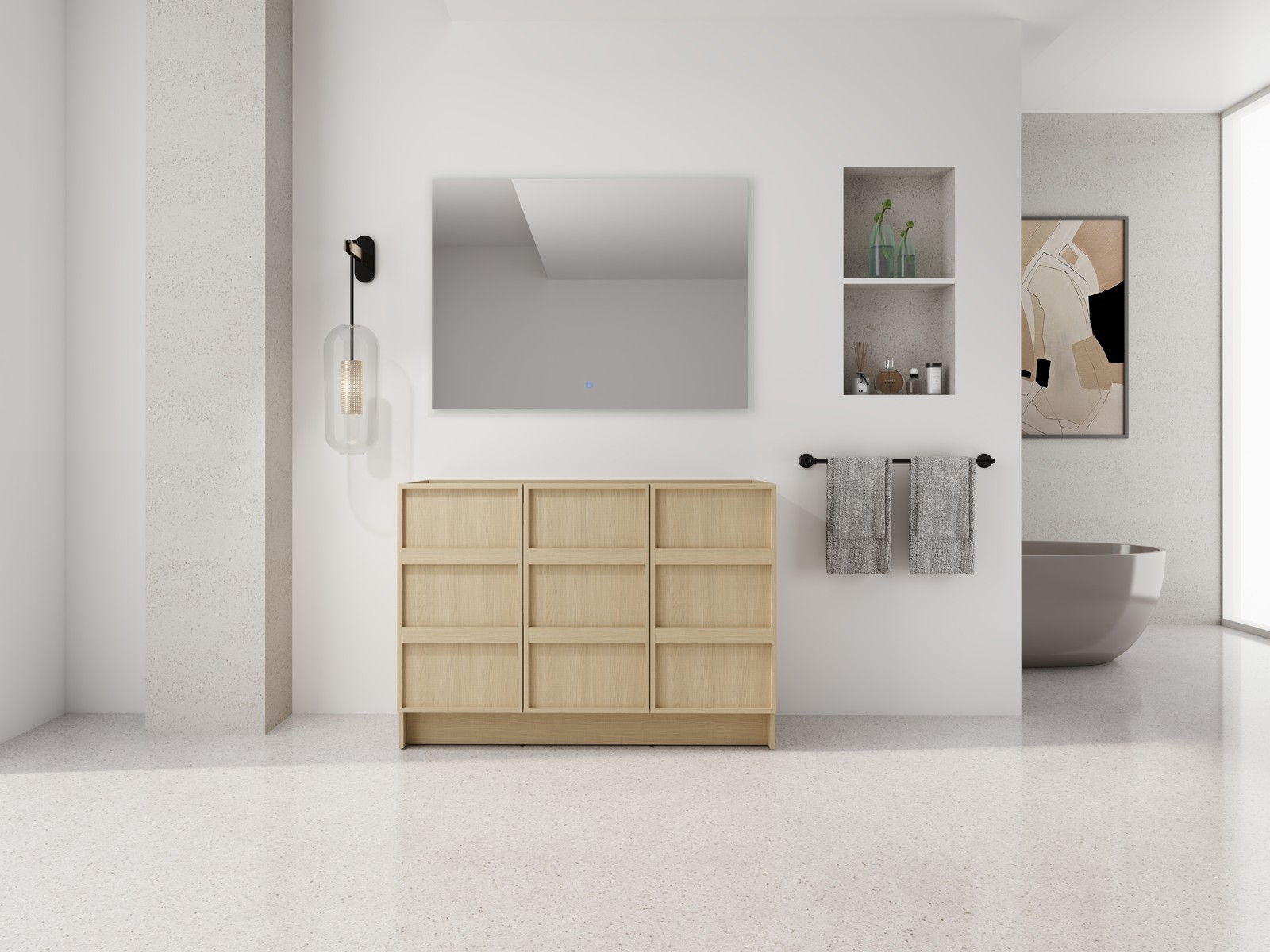 48 Inch Plywood Freestanding Bathroom Vanity Cabinet W/ 3 Doors Without Sink