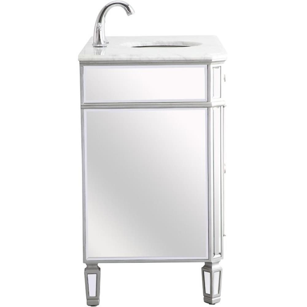 Elegant Decor Camille 42″ Single Marble Top Mirrored Bathroom Vanity in Silver