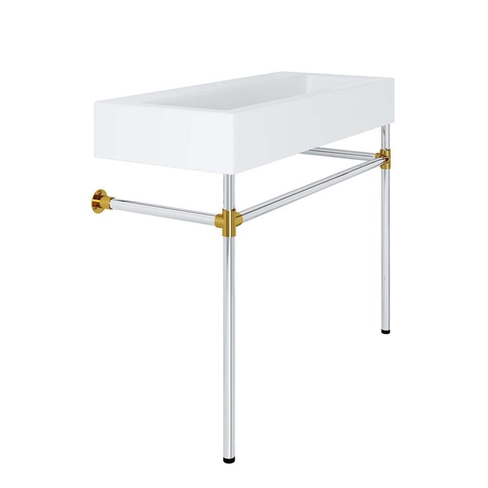 Modway Redeem 40″ Wall-Mount Stainless Steel Bathroom Vanity in Silver/White
