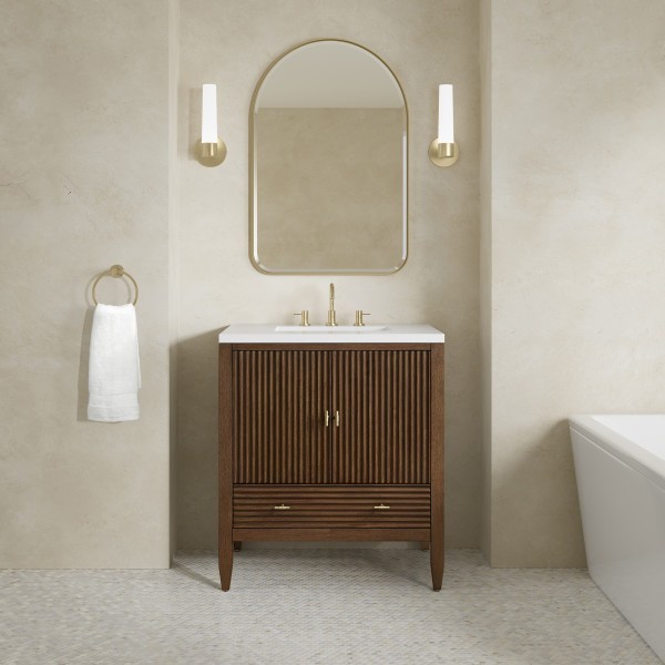 30″ James Martin Myrrin 485-V30-WLT-3WZ Vanity Cabinet White Zeus Silestone Top