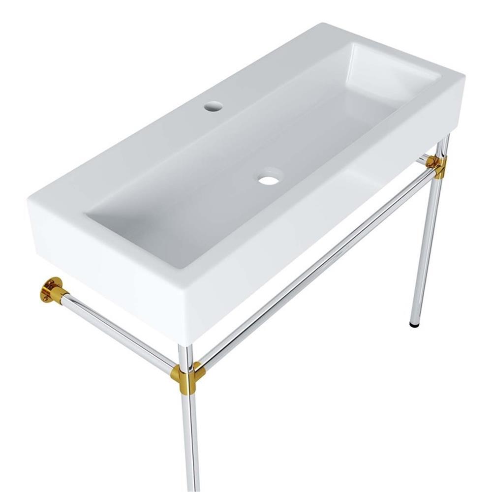 Modway Redeem 40″ Wall-Mount Stainless Steel Bathroom Vanity in Silver/White