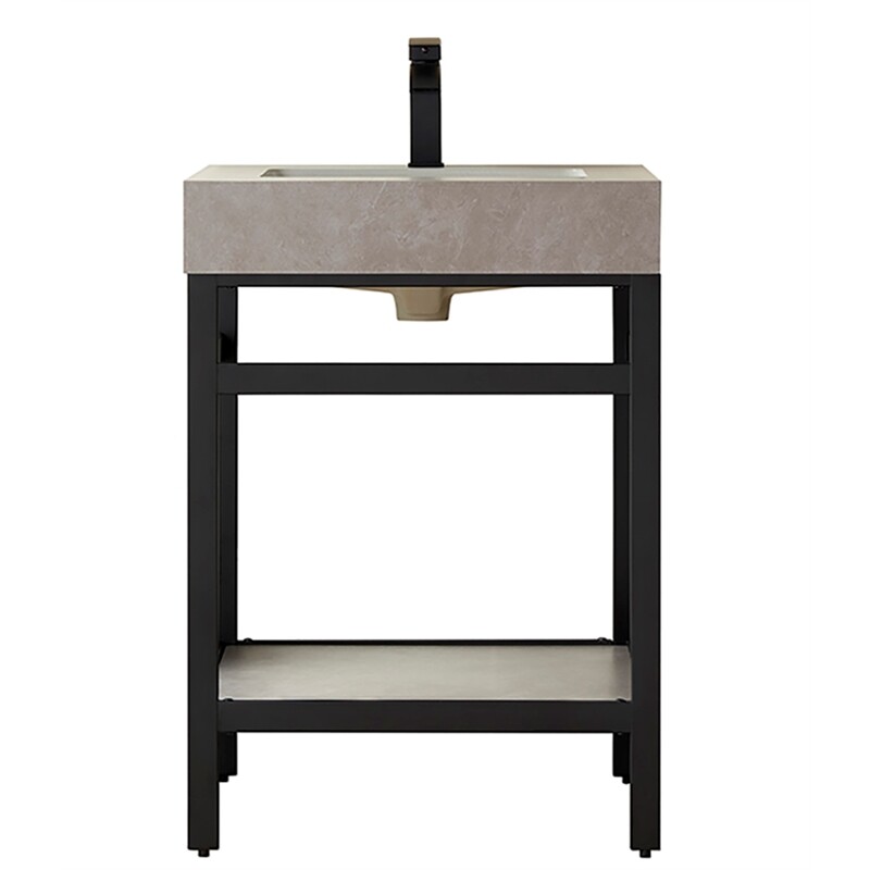 Funes 24″ Single Sink Bathroom Vanity in Matte Black Frame Gray Top No Mirror