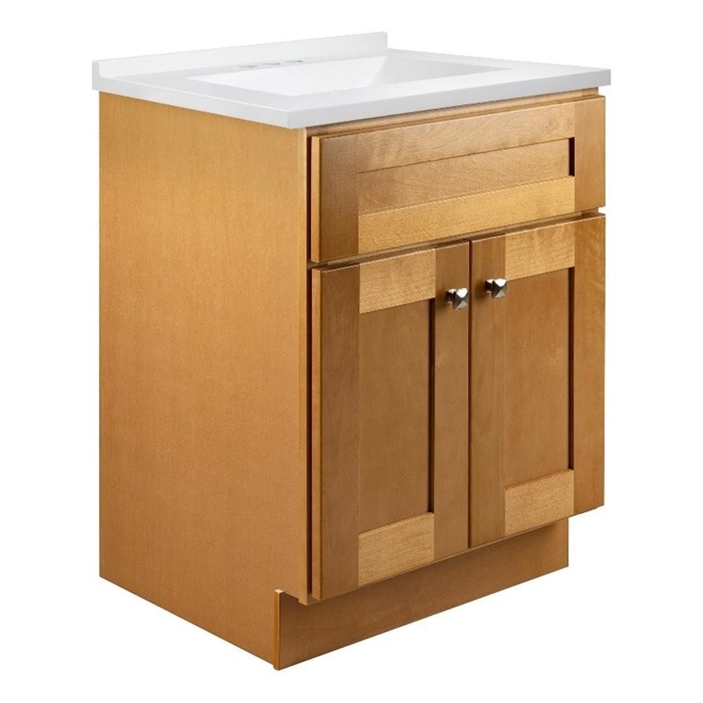 Brookings Vanity in Modern Birch w/ White Marble Top Fully Assembled 25″