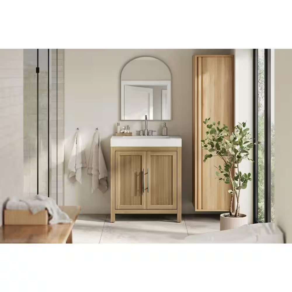 Cargrove 30 In. Single Sink Freestanding Oak Bath Vanity with White Resin Compos