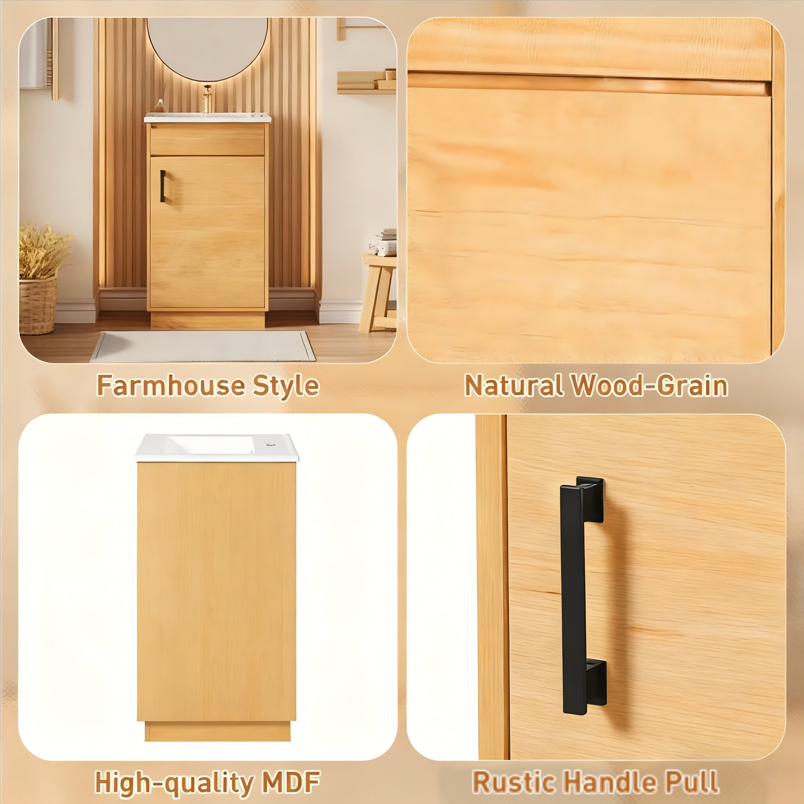20″ Bathroom Vanity w/Ceramic Sink,Farmhouse Storage Cabinet w/Soft Closing Door