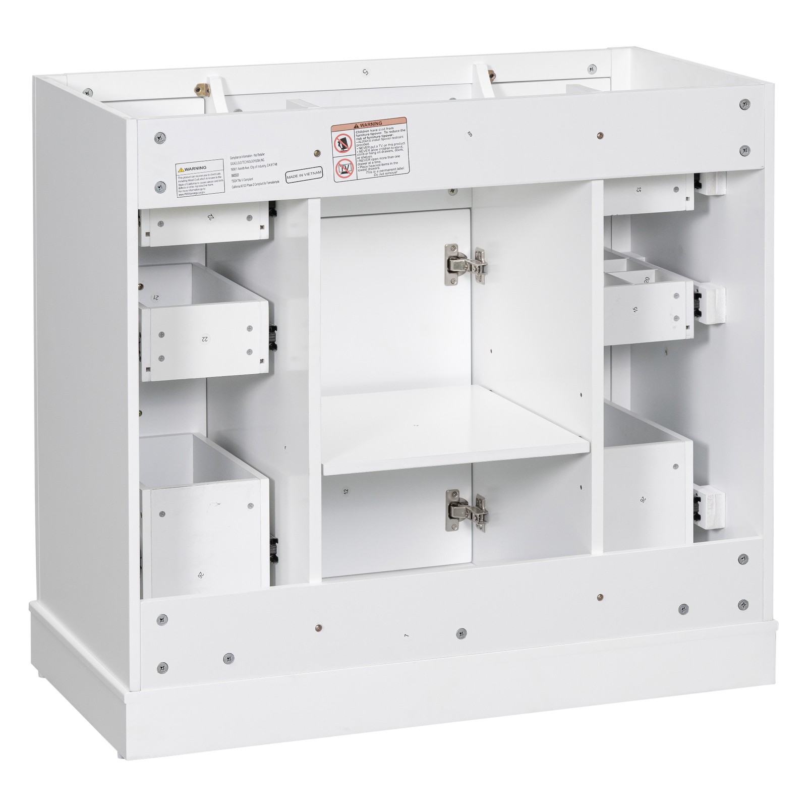 36″ White Bathroom Vanity Cabinet Base with 6 Drawers