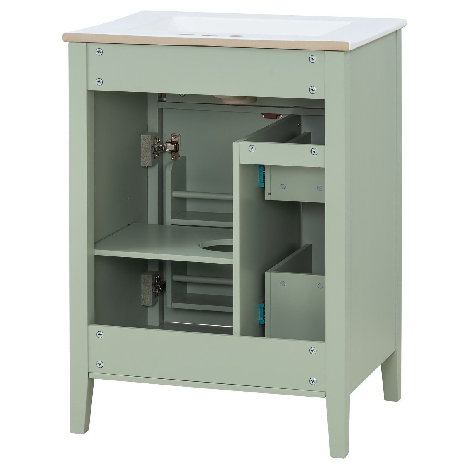 24″ Light Green Bathroom Vanity with Ceramic Sink and Storage Drawers