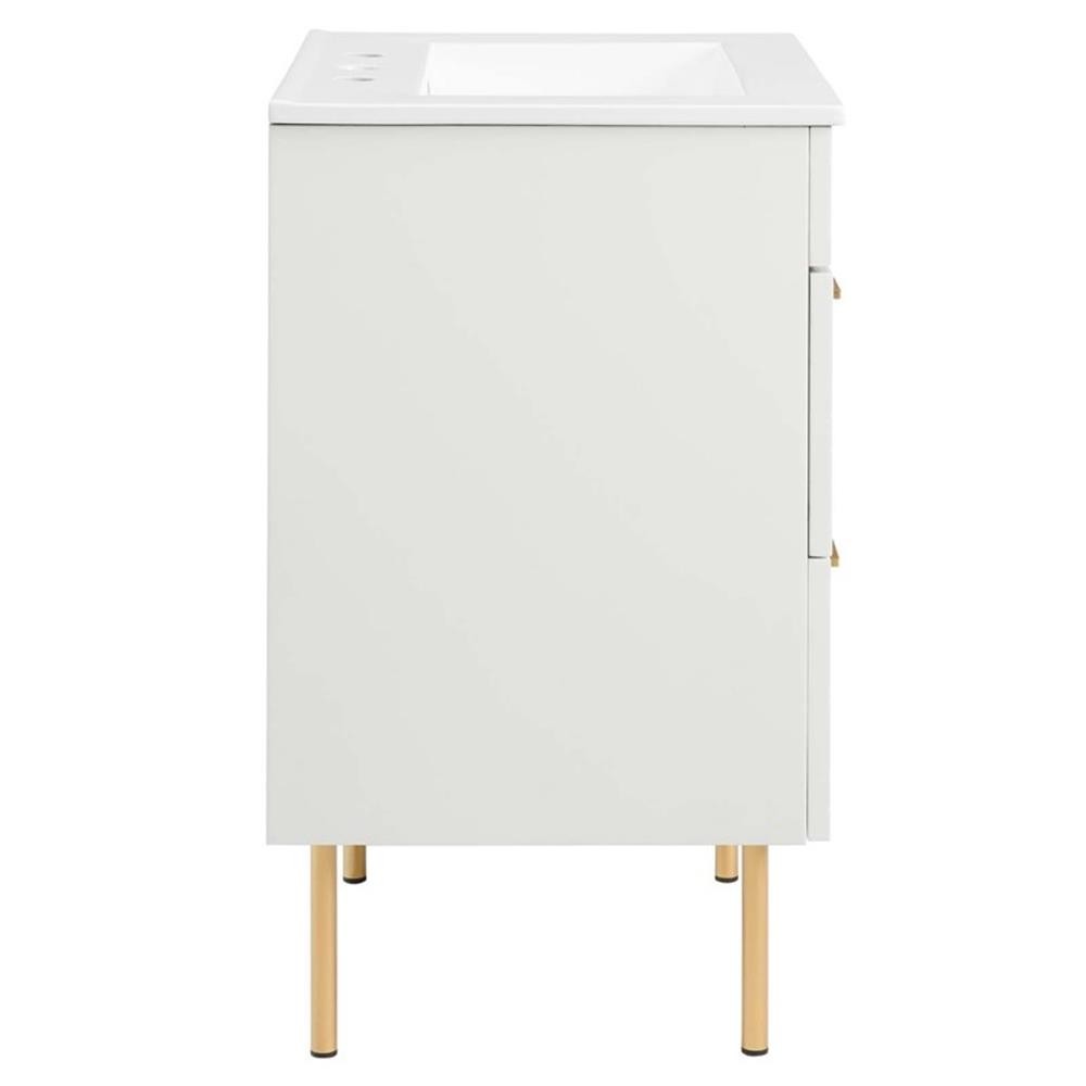 Pemberly Row 24″ Modern Wood/Ceramic Bathroom Vanity with Gold Legs in White
