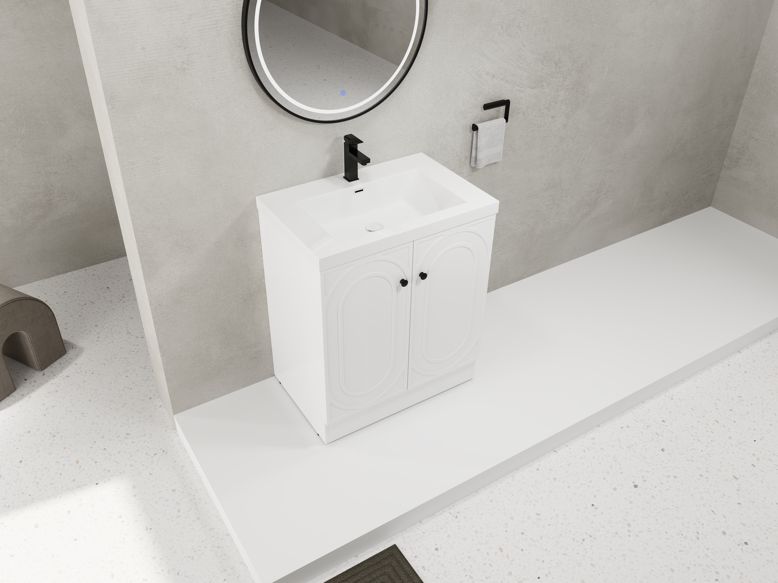 30″ Modern Freestanding Bathroom Vanity Cabinet With Undermount Resin Sink Basin