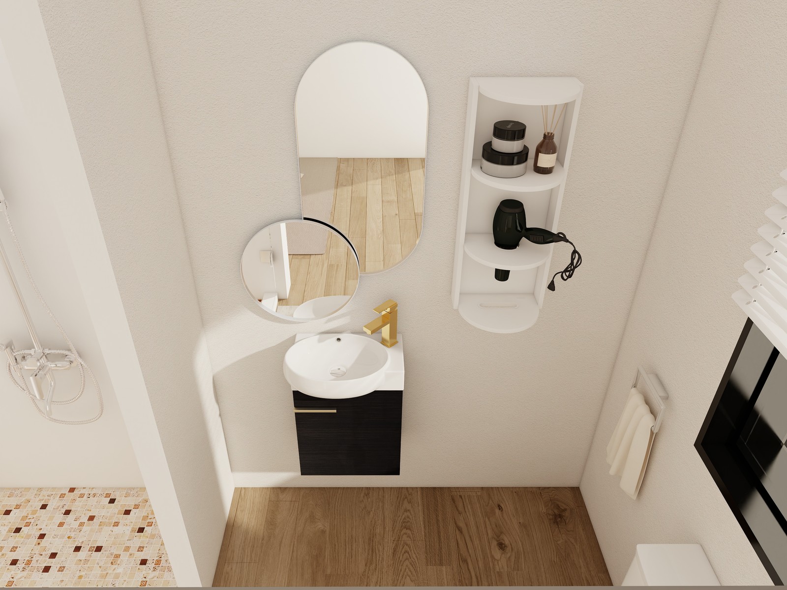 16In Freestanding Bathroom Vanity With Ceramic Sink Basin W/ Storage Rack Black
