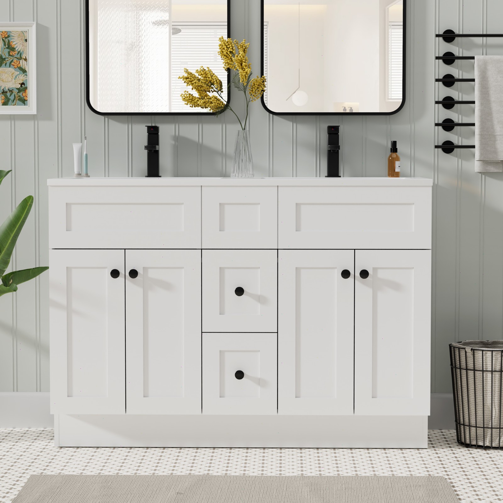 36”/48” Bathroom Vanity with Resin Sink Top, Skirting Design