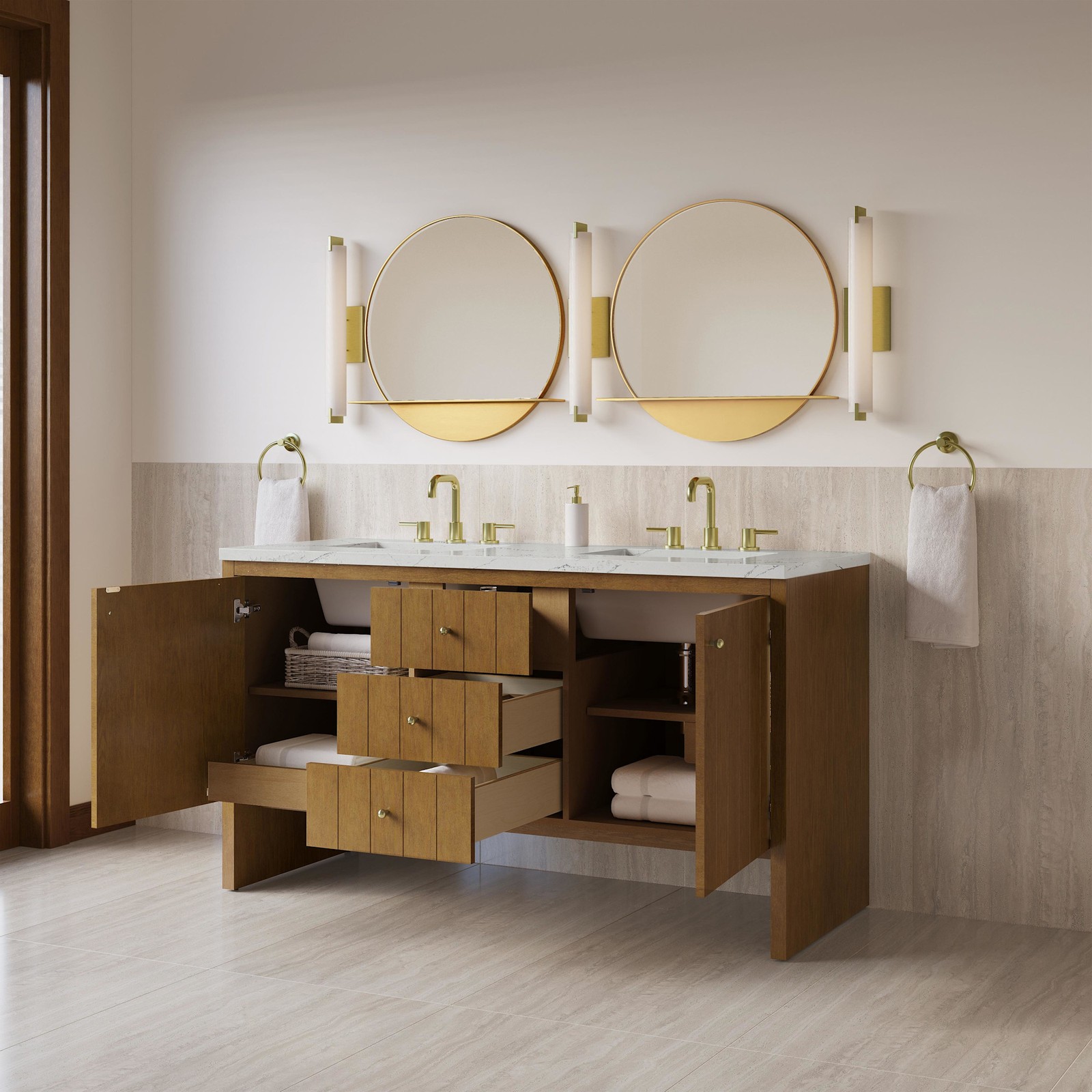 James Martin Vanities 435-V60D-FENC Hudson 60″ – Light Natural Oak