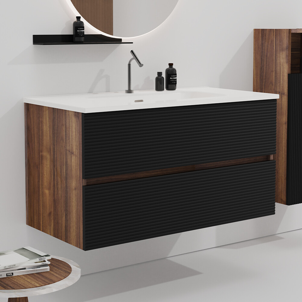 24″ 30″ 36″ Wall Mounted Bathroom Vanity w/Sink,Floating Vanity Cabinet,2 Drawer