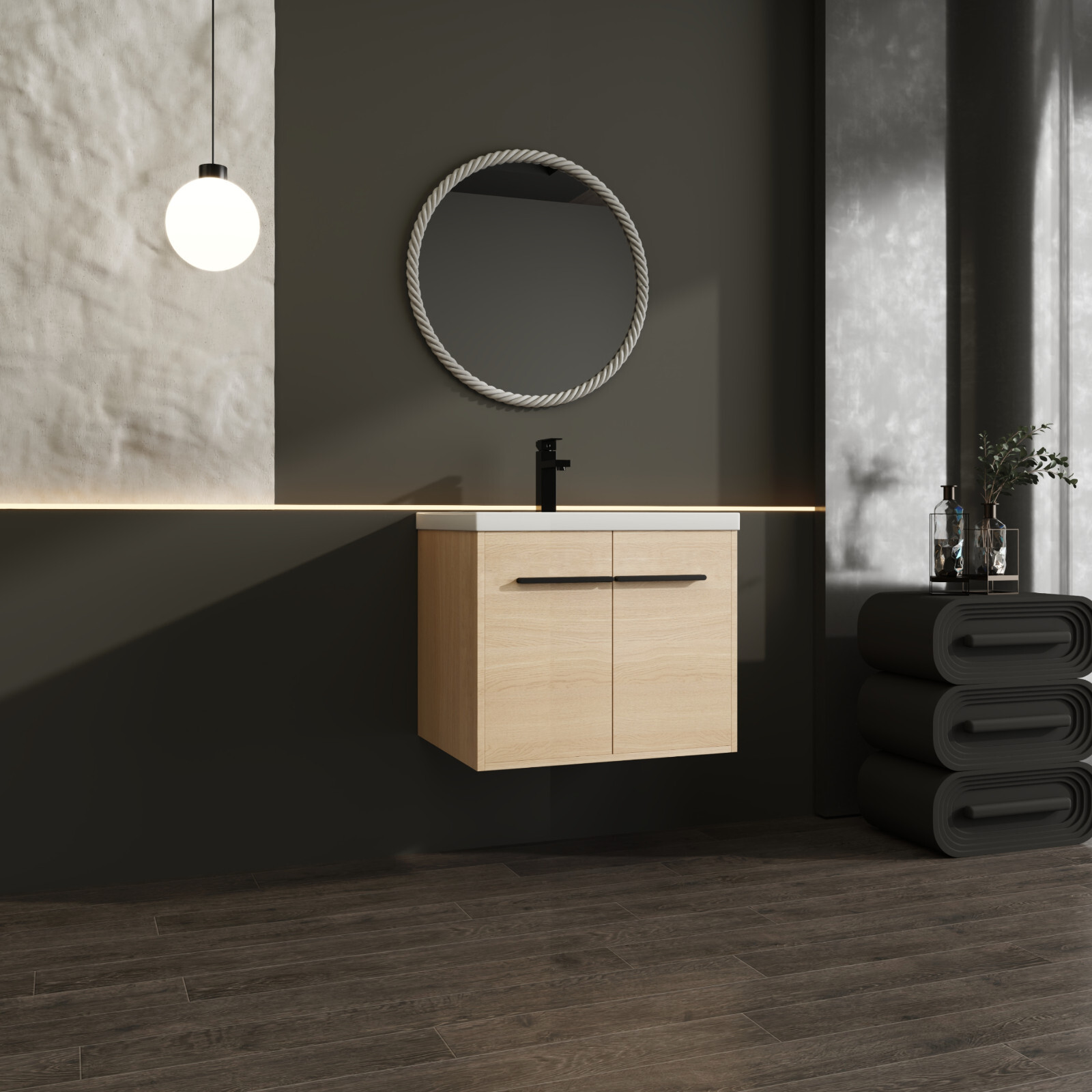 24”Bathroom Vanity Cabinet Set w/Resin Countertop Sink, Wall-Mounted