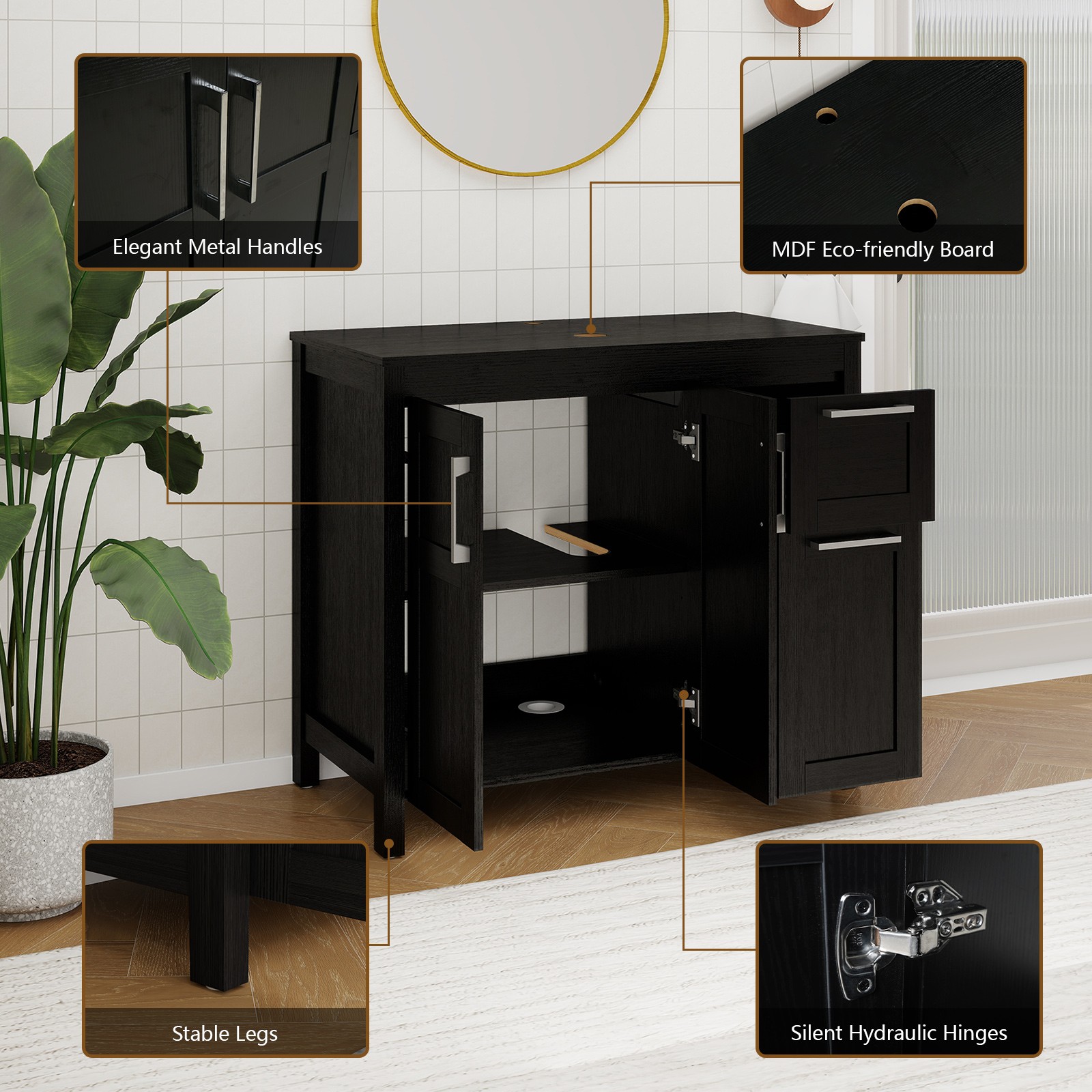 Modern Vessel Sink Vanity: 36″ Complete Set with Faucet, Storage & Pop-Up Drain