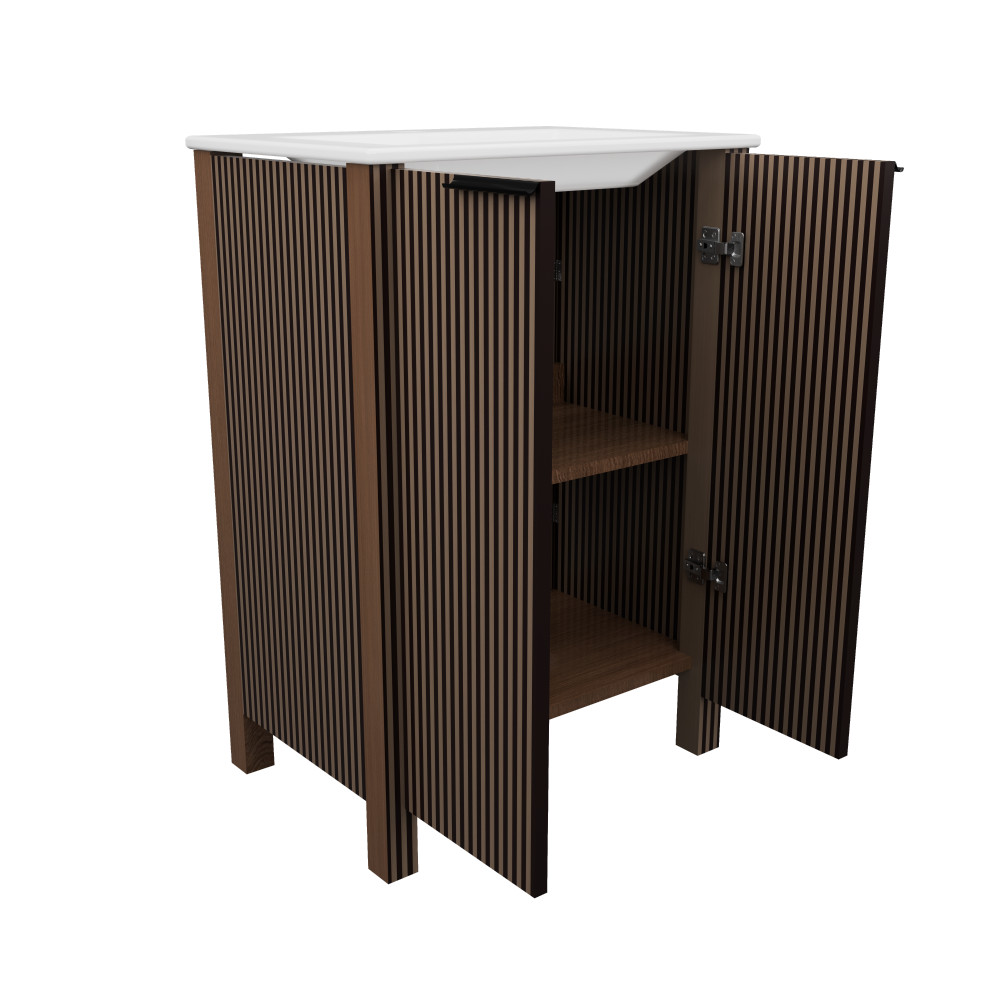 24″ Modern Bathroom Vanity Sink Combo with White Basin & Brown Cabinet